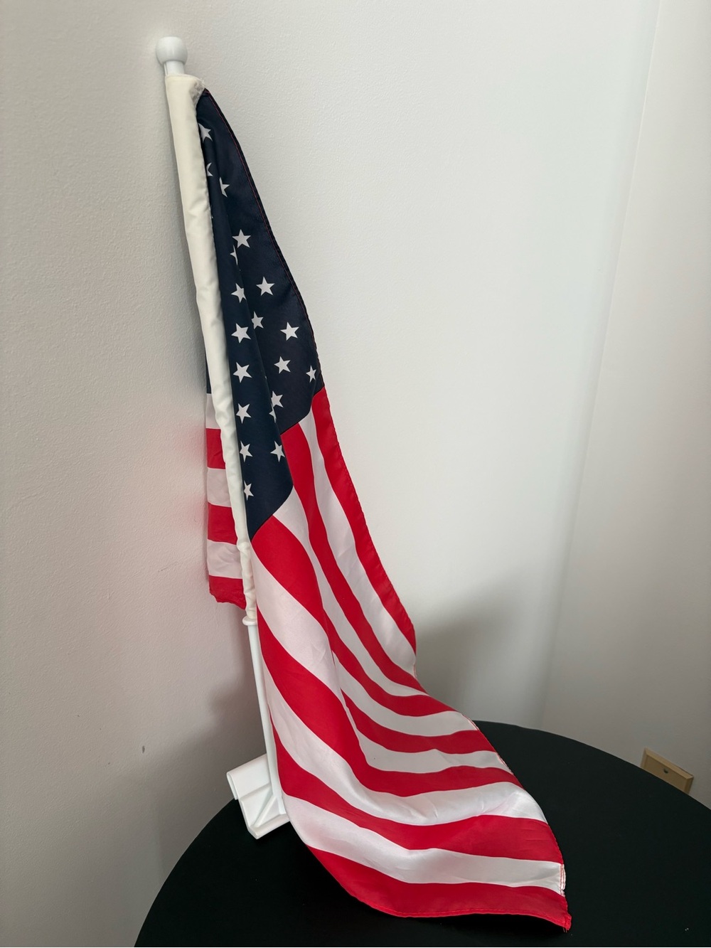 American Flag Car WindowClip-on Red White Blue Silky Fabric. Large 24”x14.5”